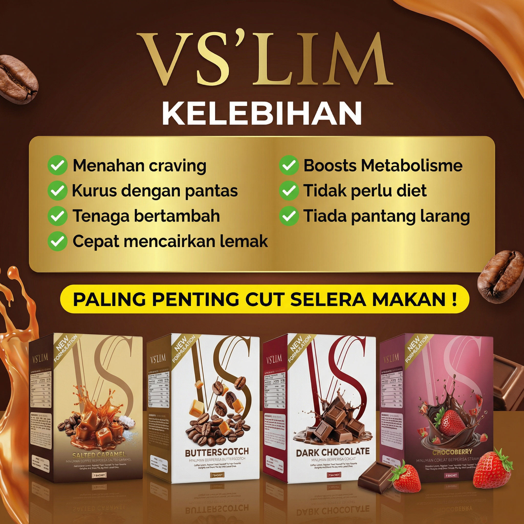 Kelebihan VSlim - bantu kawal selera, bakar lemak degil, kurus tanpa stress